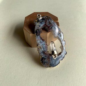 Agate, Druzy and Quartz Silver Pendant